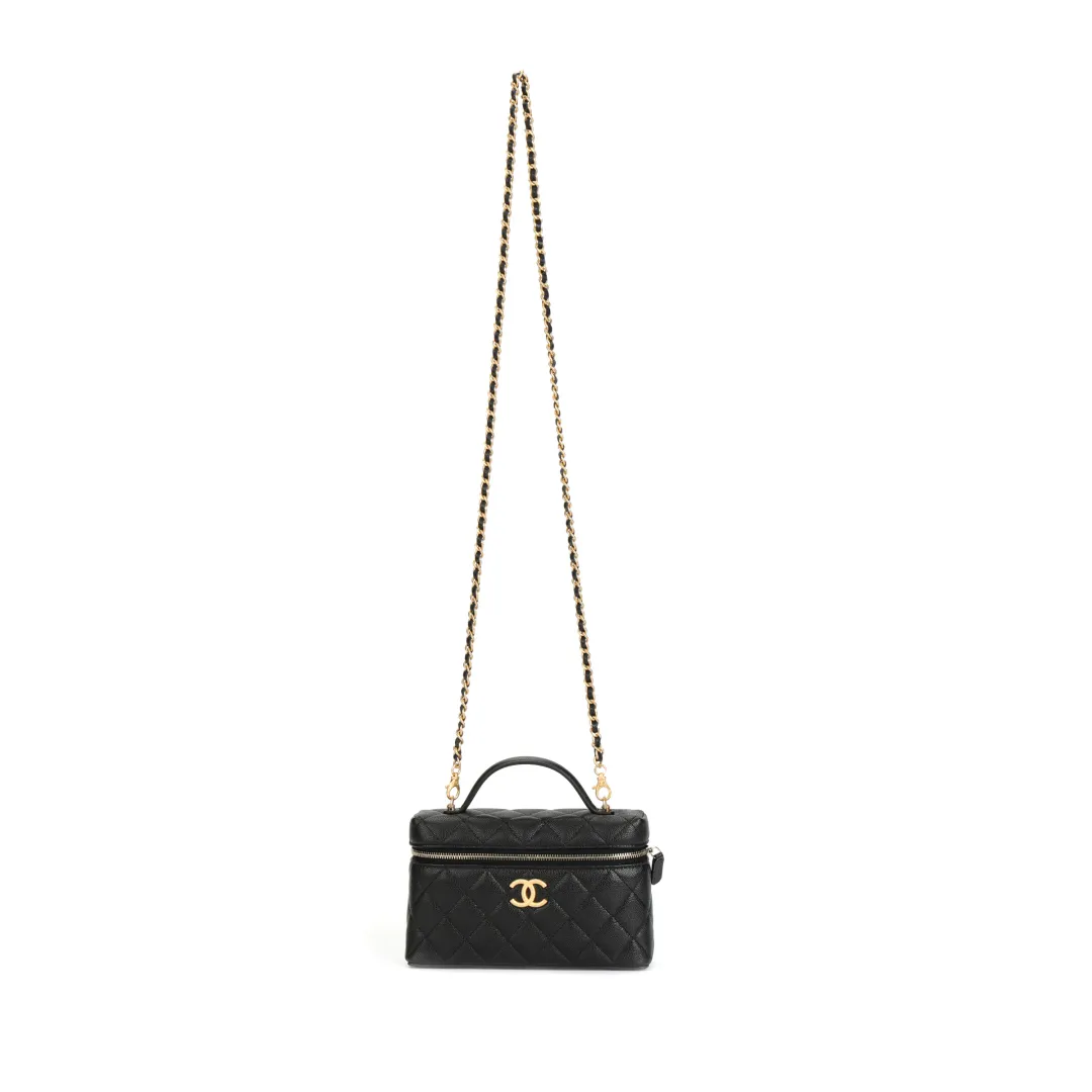 CHANEL Litchi Grain Cow Leather Shoulder Bag, Crossbody Bag, Handbag Women's Black
