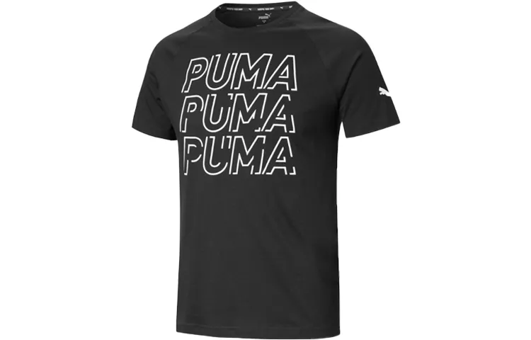 PUMA T-Shirts Men's Black Crew Neck Moderate Straight Fit