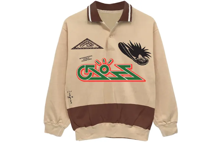 Travis Scott T Shirts Unisex Light Khaki Polo Collar Moderate Straight Fit