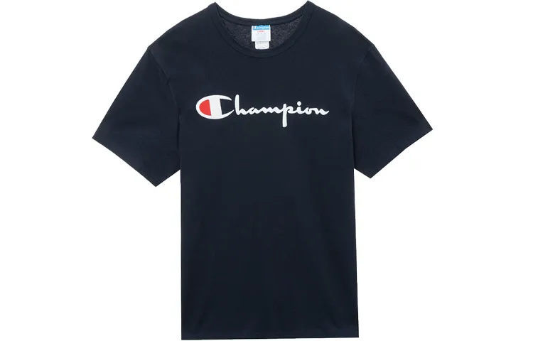 Champion Short Sleeved T Shirt US Version Unisex Navy Blue