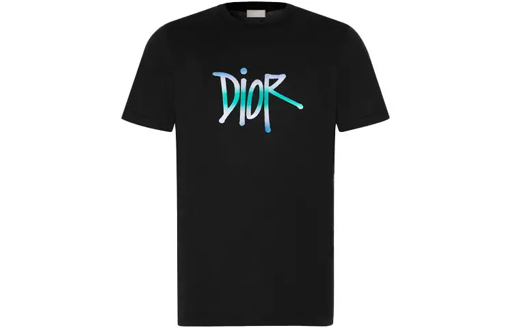 DIOR Quarterly New Products T Shirts Men's Black Crew Neck Moderate Straight Fit
