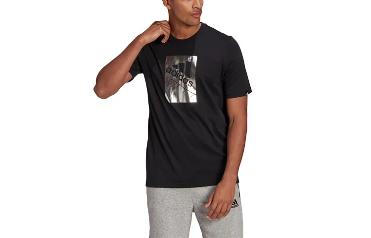 Adidas T-Shirts Men's Black Crew Neck Moderate Straight Fit