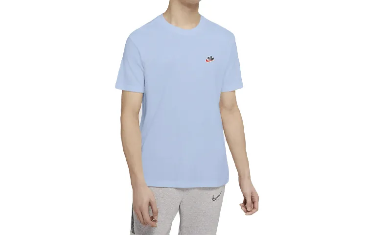 Nike T-Shirts Men's Sky Blue Crew Neck Moderate Straight Fit