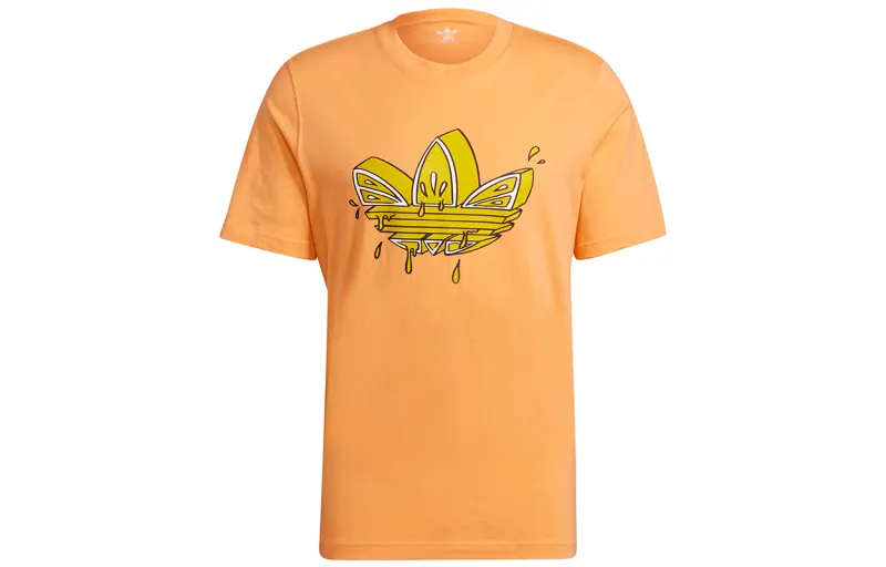 Adidas Originals Lemon Trefoil Tee T Shirts Men's Orange Crew Neck Moderate Straight Fit