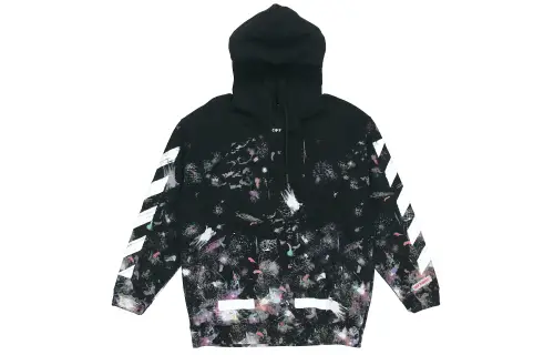 OFF WHITE Fleece Lined Classic Hoodie With Diagonal Stripe Print Sweatshirt Winter Men's Black
