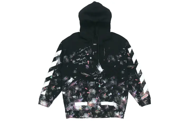 OFF WHITE Fleece Lined Classic Hoodie With Diagonal Stripe Print Sweatshirt Winter Men's Black