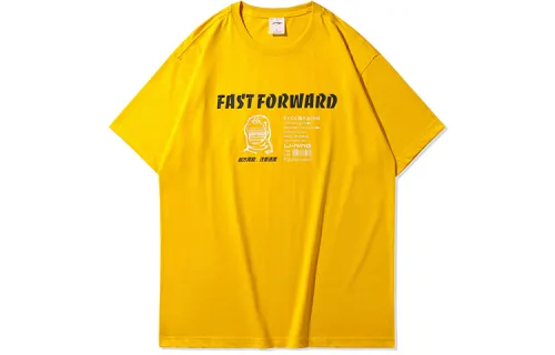 Li Ning T Shirts Men's Citrus Yellow Crew Neck Moderate Straight Fit