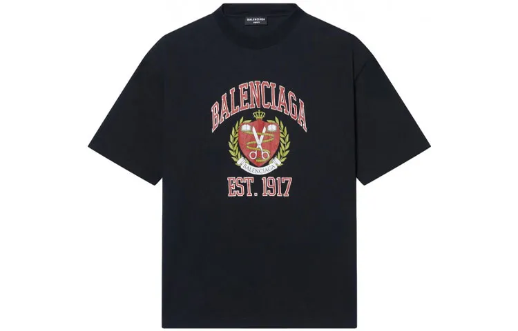 Balenciaga T-Shirts Men's Black Crew Neck Moderate Straight Fit