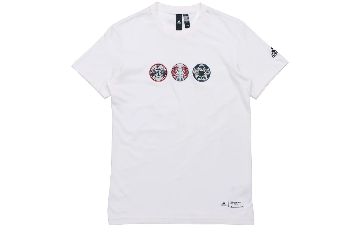 Adidas T-Shirts Men's White Crew Neck Moderate Straight Fit