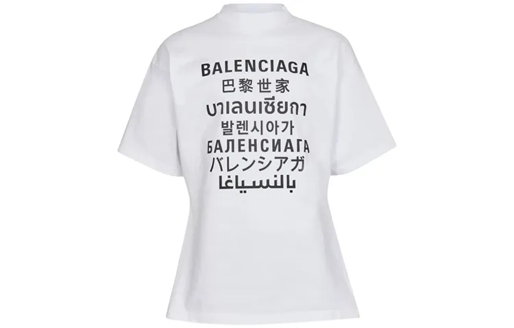 Balenciaga T-Shirts Men's White Crew Neck Moderate Straight Fit