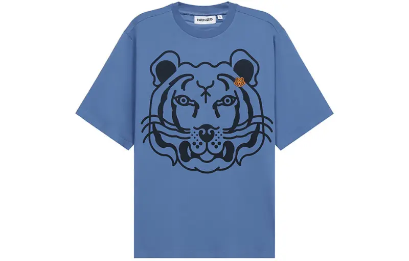 KENZO T Shirts Men's Sapphire Blue Crew Neck Moderate Straight Fit
