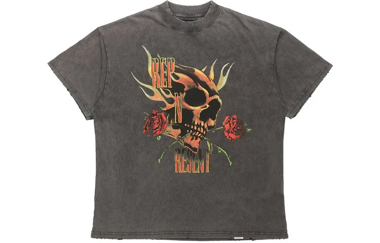REPRESENT T Shirts Men's Gray Crew Neck Moderate Heavyweight