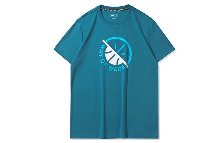 Li Ning T Shirts Men's Dragonfly Green Crew Neck Moderate Straight Fit