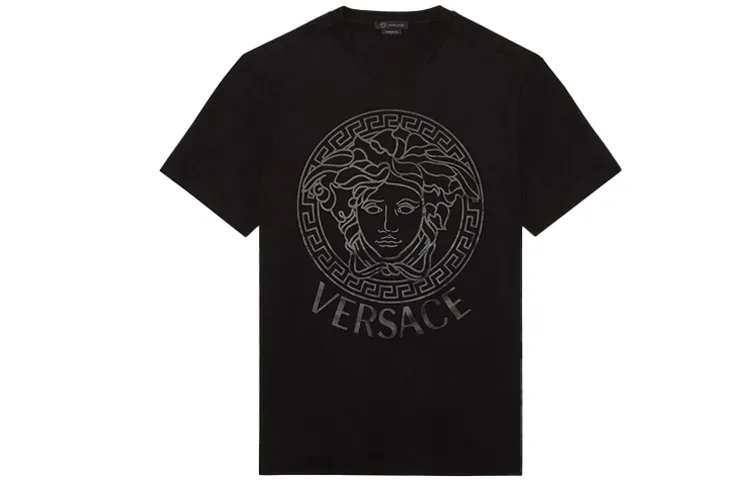 VERSACE T Shirts Men's Black Crew Neck Moderate Straight Fit