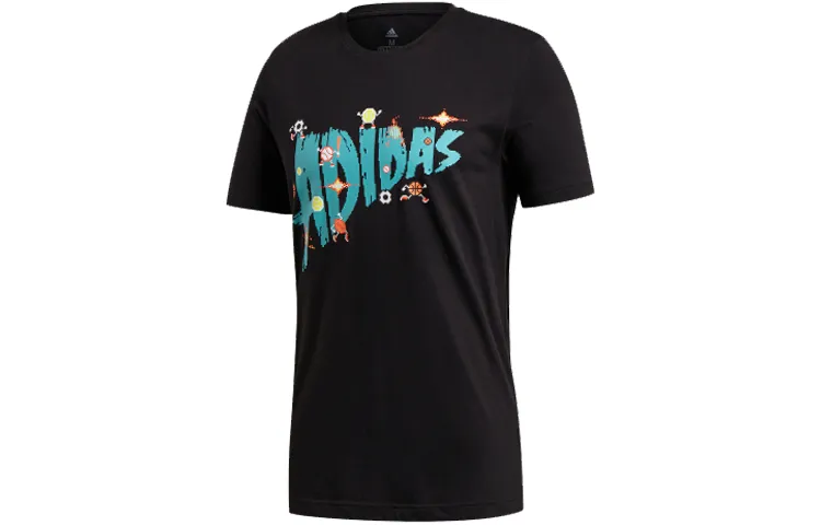 Adidas T-Shirts Men's Black Crew Neck Moderate Straight Fit