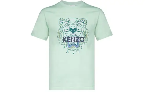 KENZO Classic Tiger Head T Shirts Men's Light Green Crew Neck Moderate Straight Fit