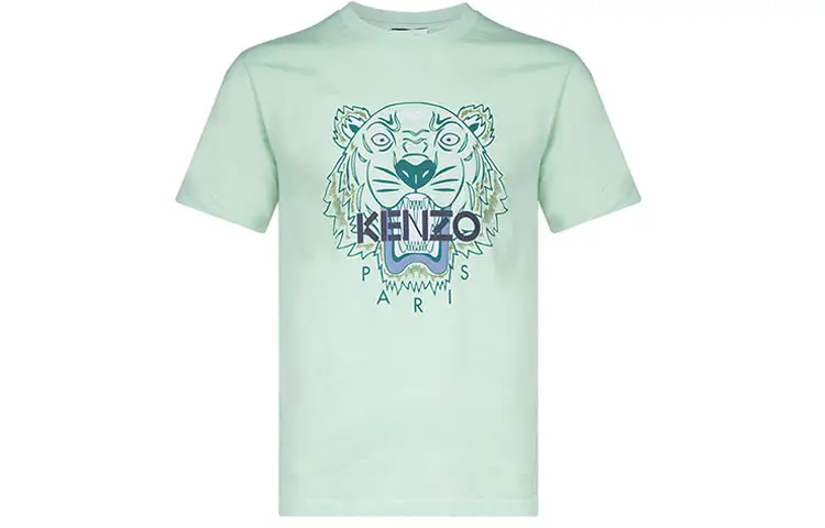 KENZO Classic Tiger Head T Shirts Men's Light Green Crew Neck Moderate Straight Fit