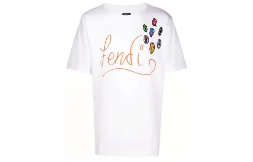 FENDI T Shirts Men's White Crew Neck Moderate Straight Fit