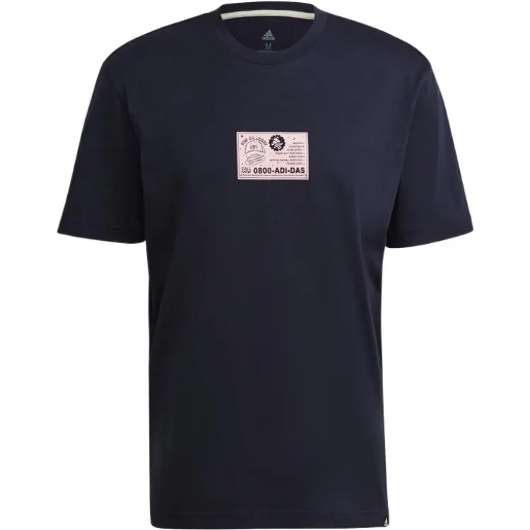Adidas T-Shirts Men's Ink Blue Crew Neck Moderate Straight Fit