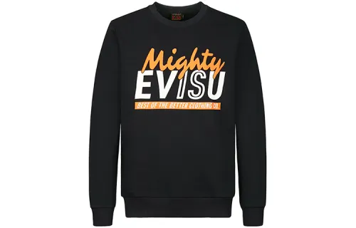 EVISU Sweatshirts Men's Black Crew Neck Moderate Heavyweight