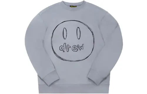 Drew House Sketch Mascot Sweatshirt Sketch Pullover Crew Neck Cartoon Smiley Face Logo Sports Fleece Lined Sweatshirt
