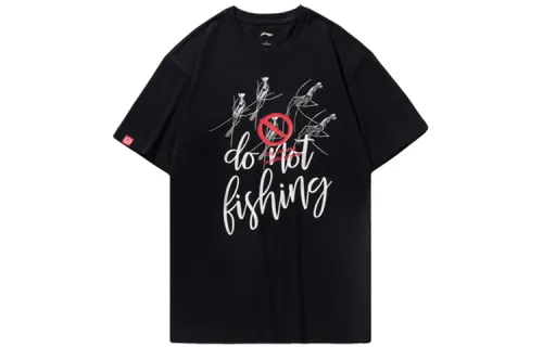 Li Ning CF T Shirts Men's Black Crew Neck Moderate Straight Fit