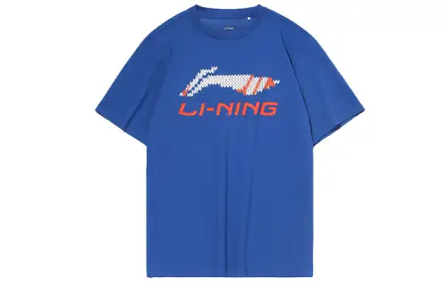 Li Ning T Shirts Men's Blue Crew Neck Moderate Straight Fit