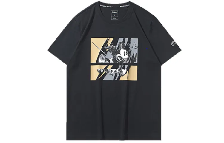 Li Ning T Shirts Men's Black Crew Neck Moderate Straight Fit