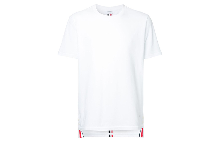 THOM BROWNE Tom Brown sports solid color striped cotton round neck short-sleeved T-shirt men's white