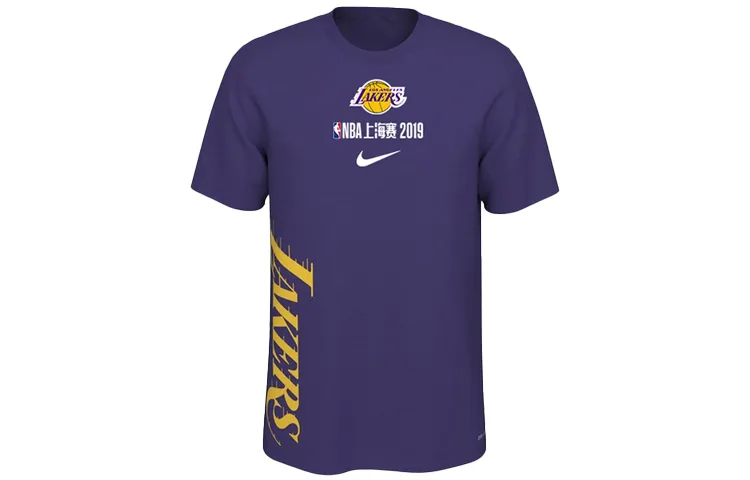 Nike T-Shirts Men's Purple Crew Neck Moderate Straight Fit