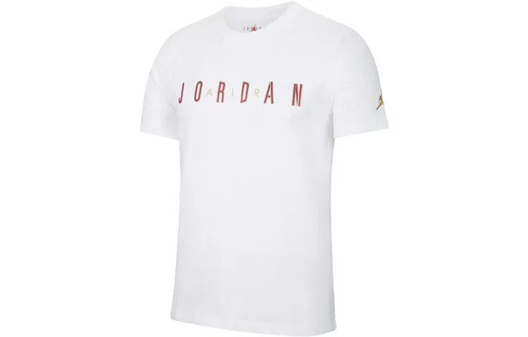 Jordan T-Shirts Men's White/Metal Gold Crew Neck Moderate Straight Fit
