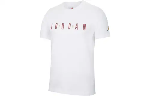 Jordan T Shirts Men's White/Metal Gold Crew Neck Moderate Straight Fit