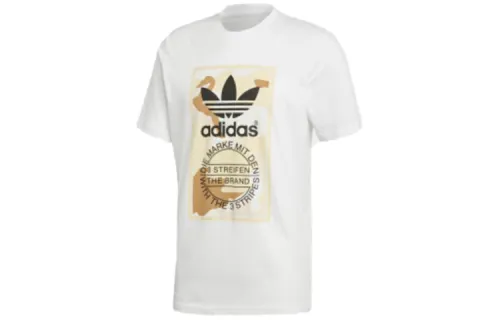 Adidas Originals T Shirts Men's Ecru Crew Neck Moderate Straight Fit