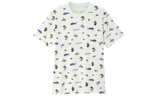 UNIQLO Print Straight Fit T Shirt Unisex Light Green