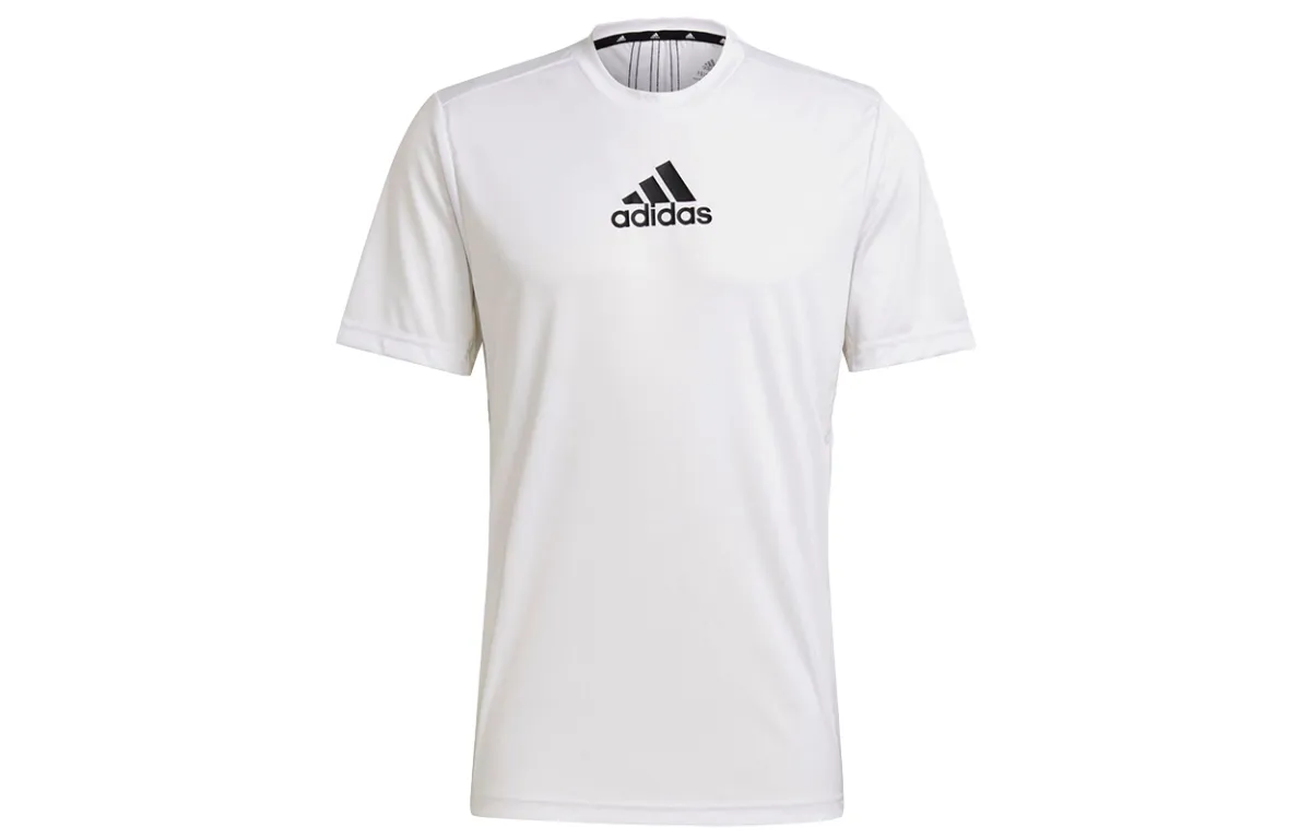 Adidas T-Shirts Men's White Crew Neck Moderate Straight Fit
