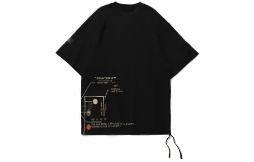 Li Ning X Dunhuang Museum CF T Shirts Men's Black Crew Neck Moderate Straight Fit