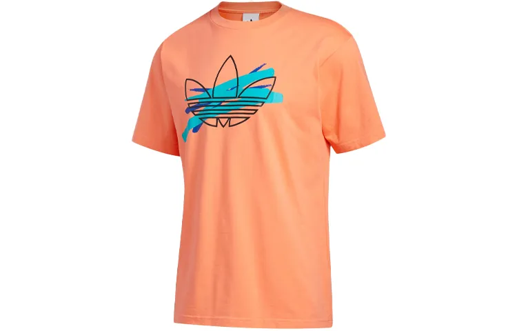 Adidas Originals T-Shirts Men's Orange Crew Neck Moderate Straight Fit