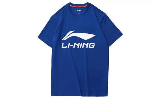 Li Ning T Shirts Men's Blue Crew Neck Moderate Straight Fit