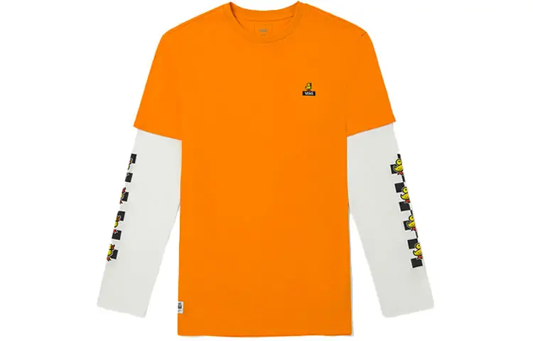 Vans T Shirts Unisex Orange Crew Neck Moderate Mock Two Piece