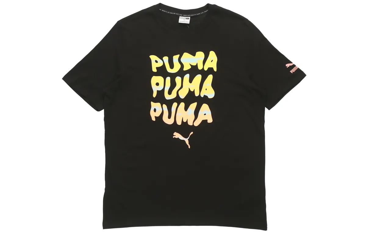 PUMA T-Shirts Men's Black Crew Neck Moderate Straight Fit
