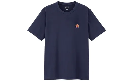UNIQLO Print Straight Fit T Shirt Unisex Navy Blue