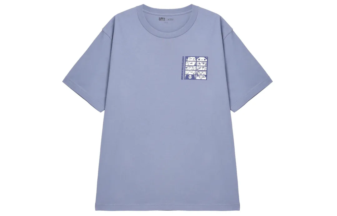 UNIQLO T Shirts Unisex Sky Blue Crew Neck Moderate Straight Fit
