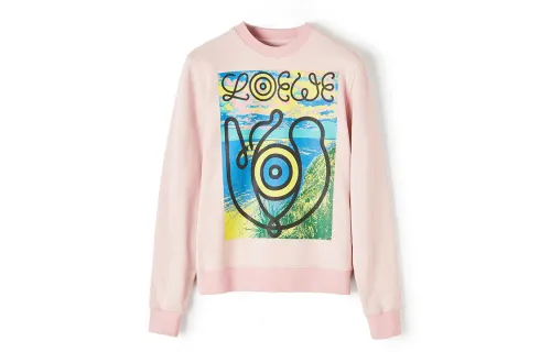 LOEWE Sweatshirts Men's Pink Crew Neck Moderate Regular