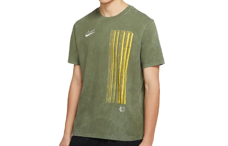 Nike T-Shirts Men's Army Green Crew Neck Moderate Straight Fit