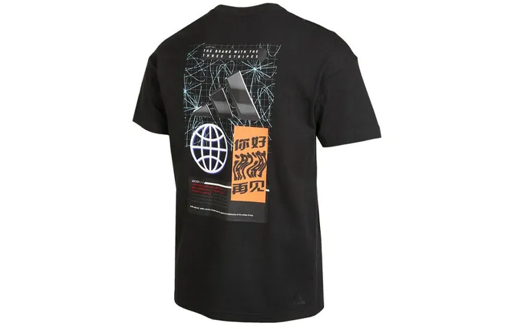 Adidas T-Shirts Men's Black Crew Neck Moderate Straight Fit