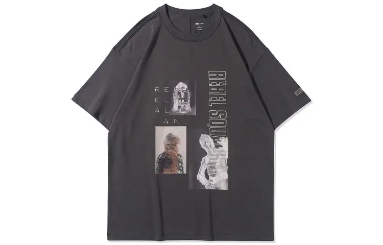 Li Ning T Shirts Men's Black Crew Neck Moderate Straight Fit