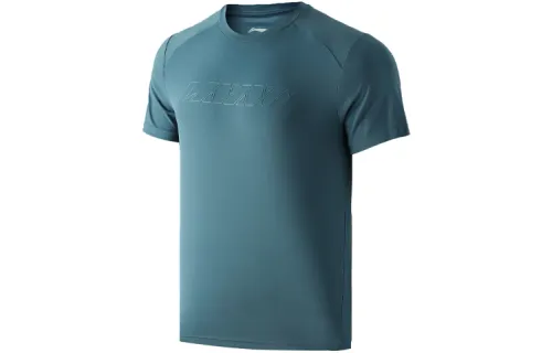 Li Ning T Shirts Men's Dark Star Blue Crew Neck Moderate Straight Fit