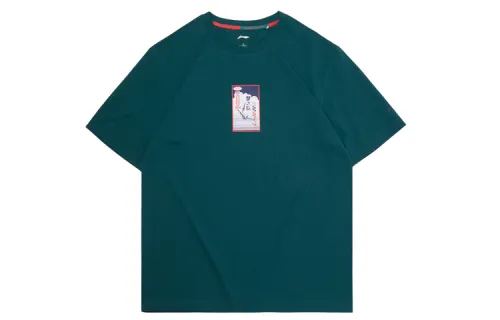 Li Ning Sports Fashion Collection T Shirts Men's Marine Blue Crew Neck Moderate Straight Fit