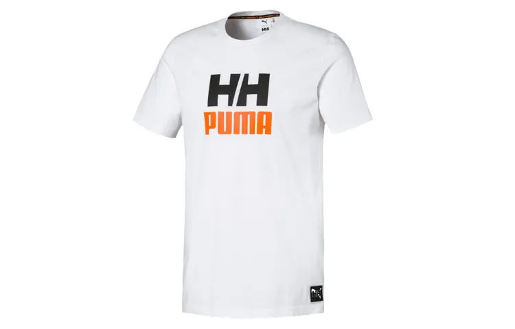 PUMA T-Shirts Unisex White Crew Neck Moderate Straight Fit