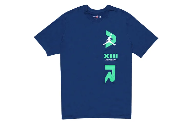 Jordan T-Shirts Men's Blue Crew Neck Moderate Straight Fit